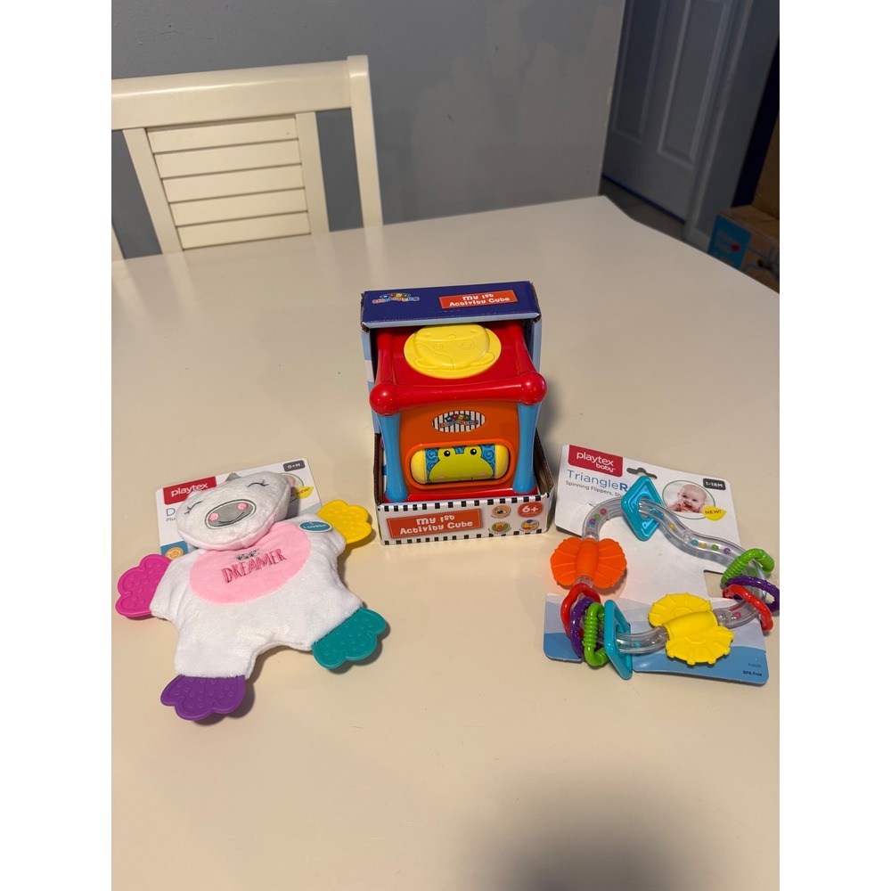 Playtex‎ Baby Unicorn Teether Triangle Rattle & Mini Explorers Activity Cube Set